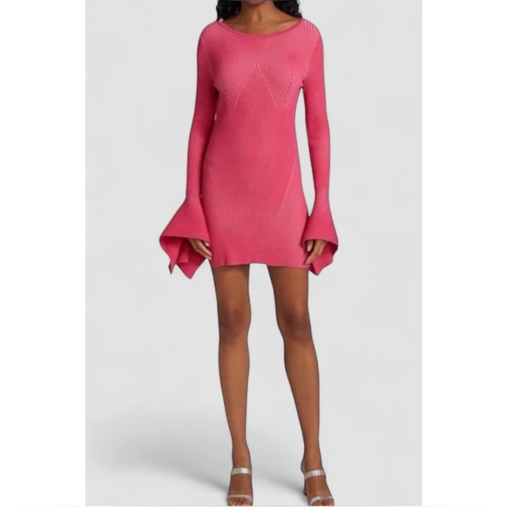 NWT Acler Sanders Ribbed Mini Bodycon Dress In Berry Tulip Sz 4